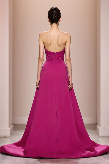 Fuchsia Satin Mermaid Sweetheart Long Formal Dress with 3D Flower